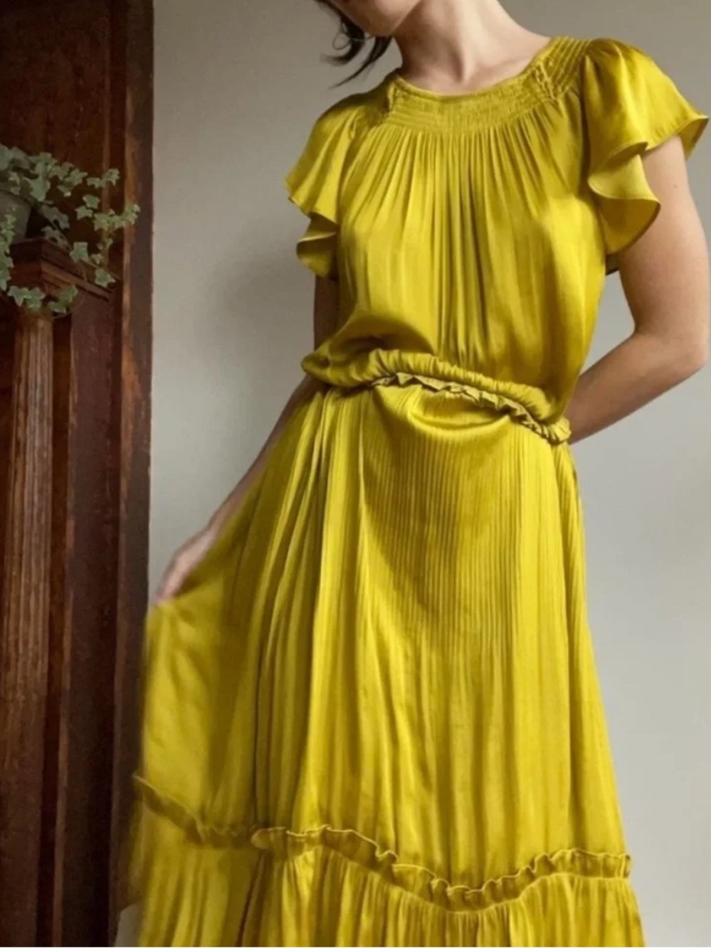 Current Air Mustard Pleated Maxi Dress